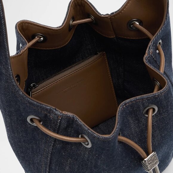 Brunello Cucinelli Denim Duo Bucket Bag with Leather Coin New Tag Sleeper $3,300 - Picture 12 of 13